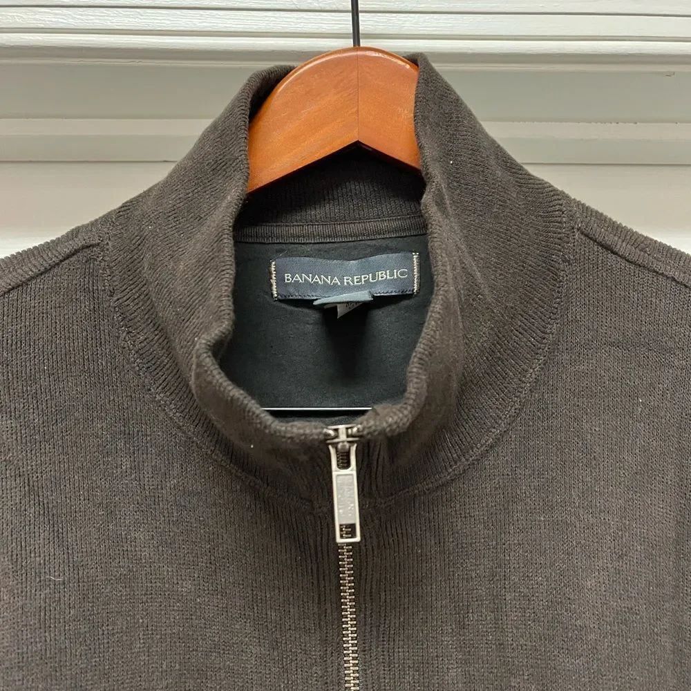 Banana Republic Brown Mock Neck Zip Up Sweater sz XL EUC